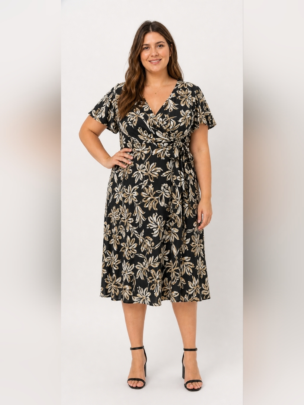 Joie De Vivre Floral Wrap Midi Dress Sz 3X Elastic waist NWT Inside Tie